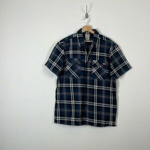 Dickies Genuine Short Sleeve Button Down Men L Plaid Tartan 2 Front Pocket Shirt